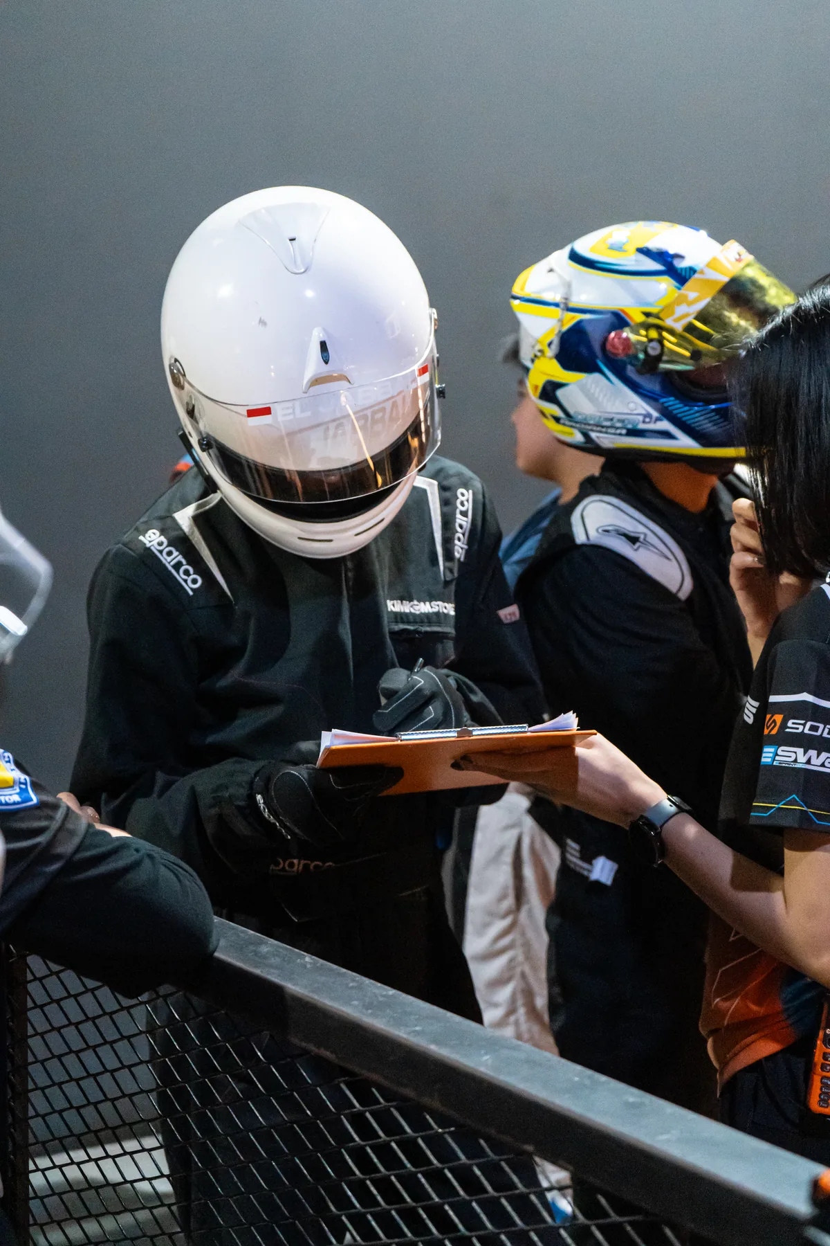 Faith and teammate El Jabbal at scrutineering before an E-SWS race